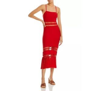 Cult Gaia Women's Red Kiki Knit Sleeveless Fringe Hem Midi Dress Size Large NWOT